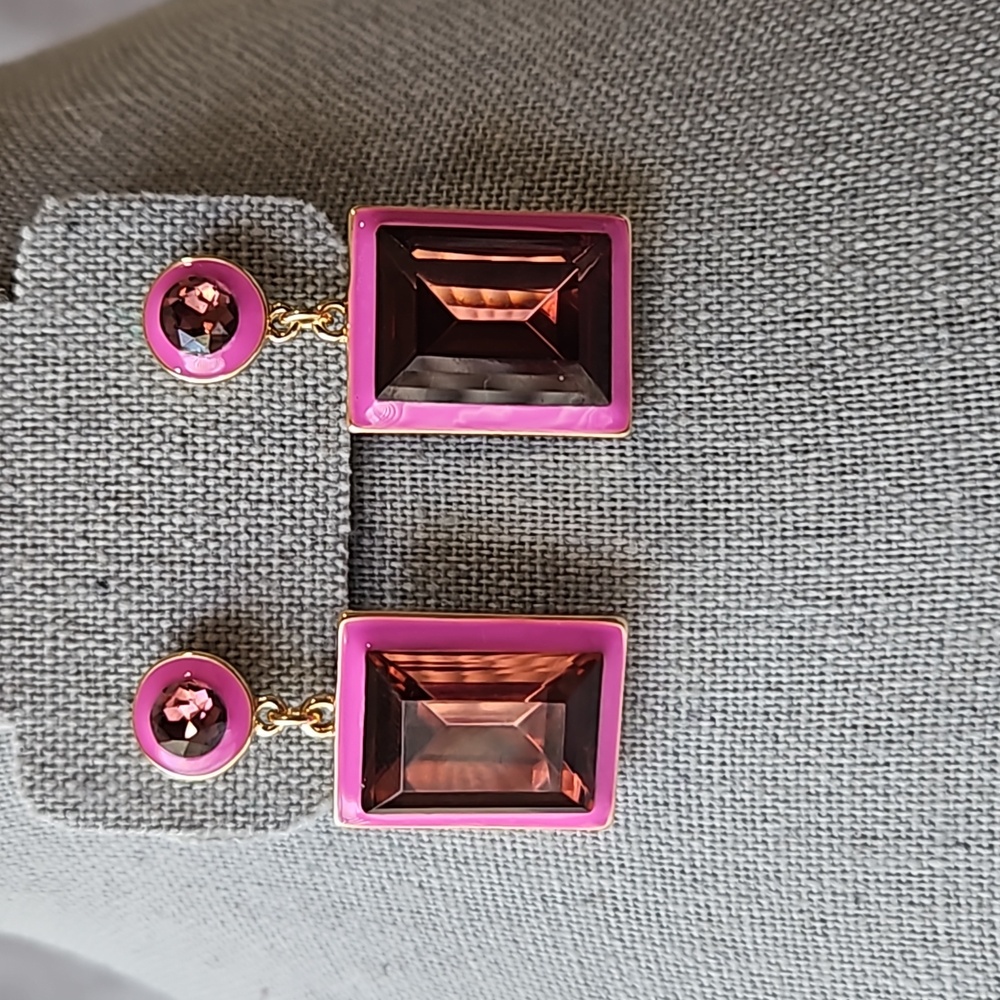 Pink Crystal & Enamel Double Drop Earrings
